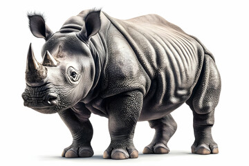 Obraz premium Realistic Photo Of A Rhino Standing Against White Background