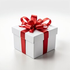 Obraz premium White Gift Box with Red Ribbon