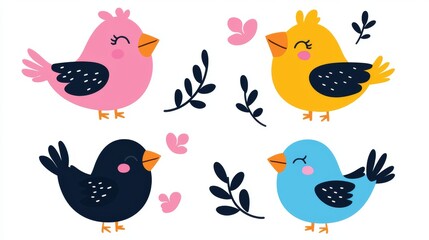 Adorable Colorful Birds Illustration Happy Spring Birds Design Perfect for Kids