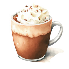 Sipping delicious hot chocolate cozy cabin interior whimsical illustration winter on a transparent background