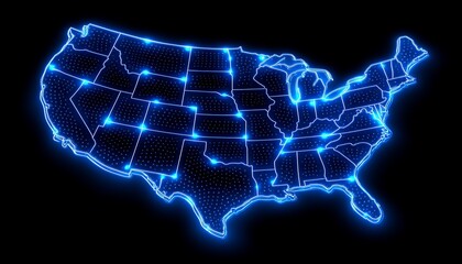 Glowing digital map of the USA.