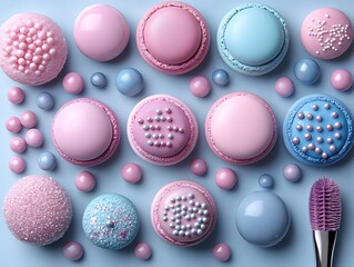 Obraz premium Pastel macarons and candies arranged artfully.