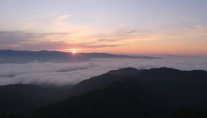 Fototapeta premium Majestic Sunrise Over a Sea of Clouds in the Mountains, Scenic Landscape Photography