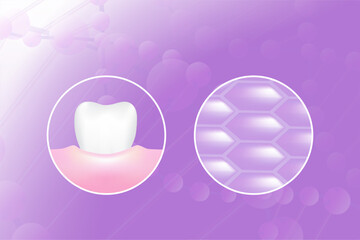 Hyaluronic acid teeth and skin solutions ad, purple collagen serum drop with cosmetic advertising background ready to use, illustration vector.