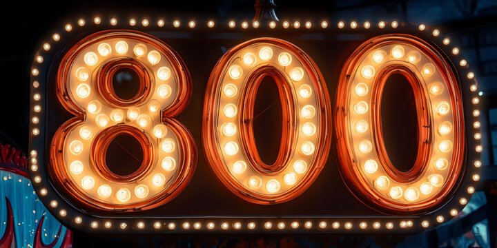Illuminated 800 Number Sign: A Glowing Nighttime Display