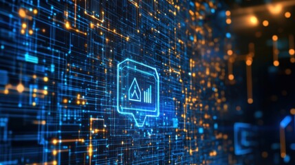 AI powered system analyzing large data on a computer screen, modern office with bright lighting, High-tech style