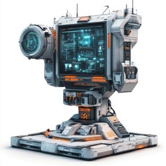 Fototapeta premium A futuristic looking machine with a large screen and orange and blue lights