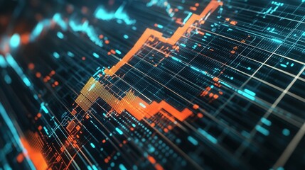 Fototapeta premium Futuristic abstract visualization of technological data on a dark background