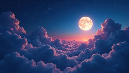 Obraz premium Moonlit clouds revealing a glowing void, night sky, darkness, glow, moon