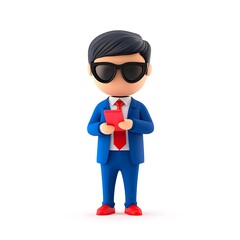 3D businessman checking phone in office