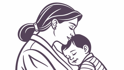 Mother with her child in a loving silhouette illustration