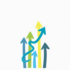 Green arrows of business sale growth, Business success graph chart with arrow. Vector illustration, curved graph with arrow png file type. Generative AI