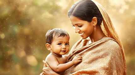 A Loving Mother And Child Portrait Depicting Warmth And Happiness in a Golden Background