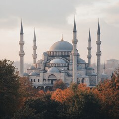 Obraz premium A large, white building with a dome and four towers