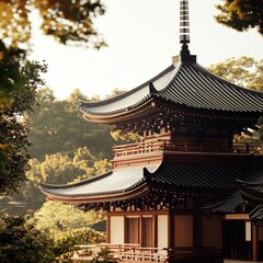 Naklejka premium A large, old building with a steeple and a lot of trees in the background