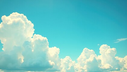 Retro-style sky with fluffy white clouds and bright blue hues on old paper background, sky, pastel