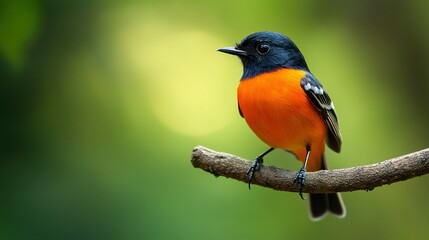 An orange and black bird perches gracefully on a branch
