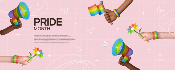 Obraz premium Joyful Celebration of Pride with Flags and Flowers, vector illustration