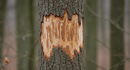 Tree Bark Damage Close Up Showing Wood Texture