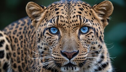 Obraz premium Amur Leopard Close-Up Portrait with Striking Blue Eyes