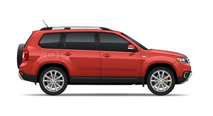 Fototapeta premium A vector illustration of a modern red SUV in a side view, featuring sleek design, tinted windows, and silver alloy wheels. Perfect for automotive concepts, transportation themes, and digital artwort.