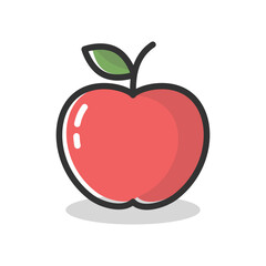 Red apple fruit with leaf icon isolated flat style.