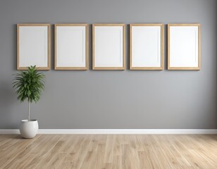 Modern Interior with Empty Picture Frames and Plant