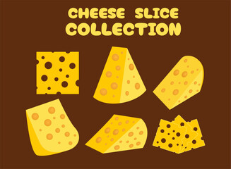 cheese yellow slice cut vector collection flat design cartoon, isolated on background