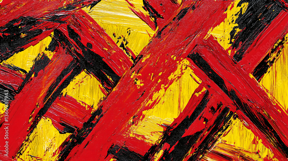 Aufkleber a bold painting displaying striking red and yellow paints creating dynamic patterns under soft diffu