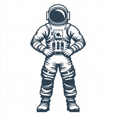 Line art of astronaut standing with hands on hips, ready for space exploration