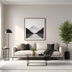 Modern Living Room Interior with Mountain Art Print