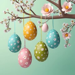 Easter Eggs Hanging from Blooming Branch