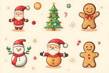 Festive Christmas Illustration Featuring Santa Snowman And Gingerbread Figures