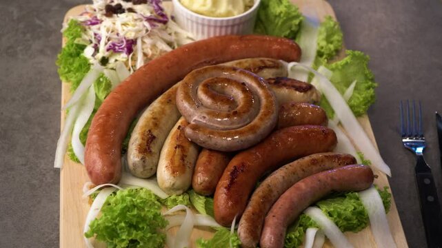 grilled sausages meat with vegetables
