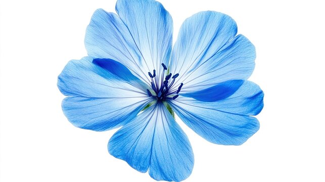 A close up image shows a beautiful blue flower detail