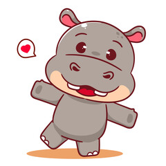 Cute happy Hippo smiling cartoon character. Adorable kawaii animals concept design. Mascot Logo sticker vector illustration.
