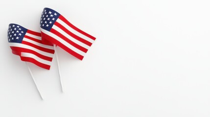 Fototapeta premium Two Small American Flags on White Background