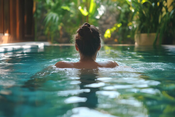 Photo Of Woman Swimming In Blue Pool Water In The Sunlight