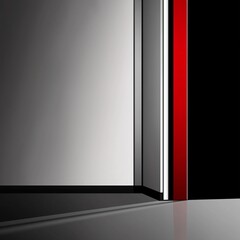 Modern abstract architectural design with glossy surfaces, featuring grey, black, and red elements