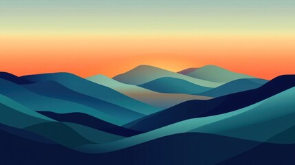Sunset mountain range landscape illustration