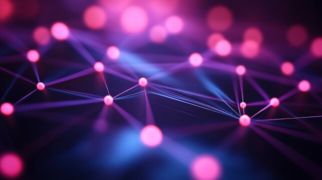 Abstract network connection, glowing nodes, dark background, digital technology - Powered by Adobe