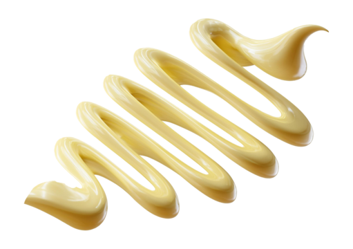 Mayonnaise sauce in the form of lines. Collection of wavy lines of mayonnaise sauce isolated on a transparent or white background