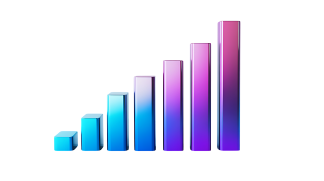 3D Metallic Bar Chart Icon on png