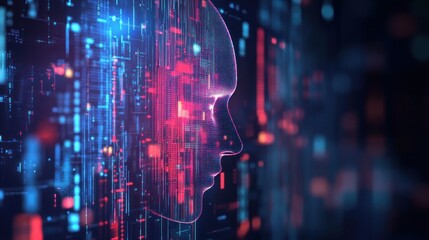 Fototapeta premium AI head profile with digital code