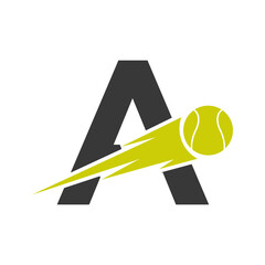 Initial Letter A Tennis Ball Logo Design With Speed Symbol. Tennis Ball Logo For Academy and Club Sign