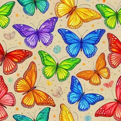 Colorful butterflies seamless pattern in nature vibrant design artistic viewpoint