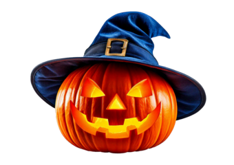 ack O' Lantern, cut out. Halloween pumpkin in hat, the main symbol of the Happy Halloween isolated on a transparent or white background