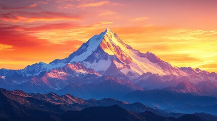 Fototapeta premium Majestic Mountain Peak at Sunset: A Breathtaking Panorama