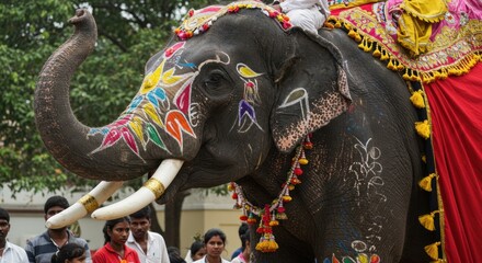 Painted Elephant Festival Decorated with Colorful Ornaments