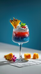 Enjoy a refreshing Blue Hawaiian mocktail with creamy texture and vibrant tropical flavors